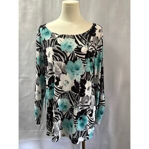 Women’s Additions by Chicos Blue & Black Floral Patterned Blouse Sz 3